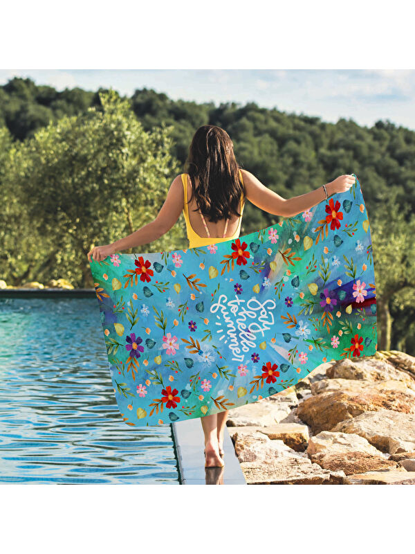 Evmila Baskılı Çiçek Desenli Plaj/havuz/banyo Havlusu 75x150 cm