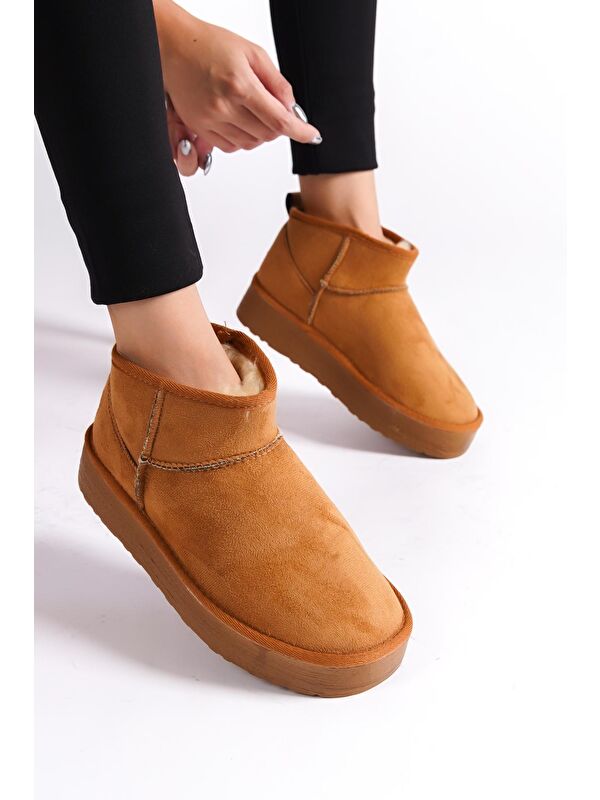 Kalın Tabanlı Yuvarlak Burunlu Kürklü Kısa Kadın Bot - Görsel 3