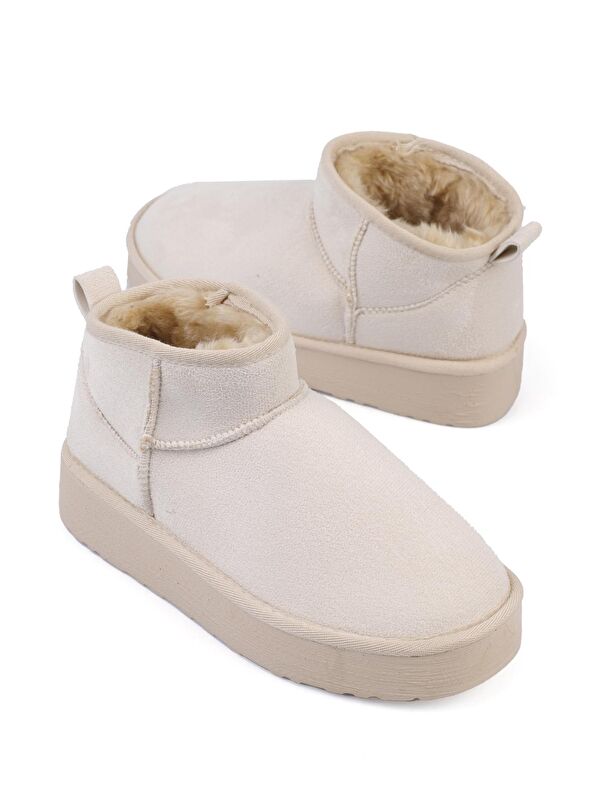 Kalın Tabanlı Yuvarlak Burunlu Kürklü Kısa Kadın Bot - Görsel 3