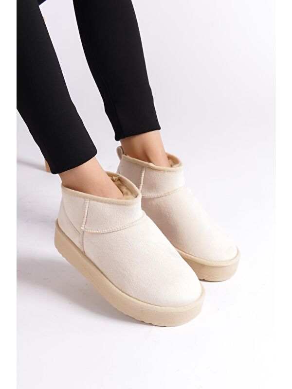 Kalın Tabanlı Yuvarlak Burunlu Kürklü Kısa Kadın Bot - Görsel 6