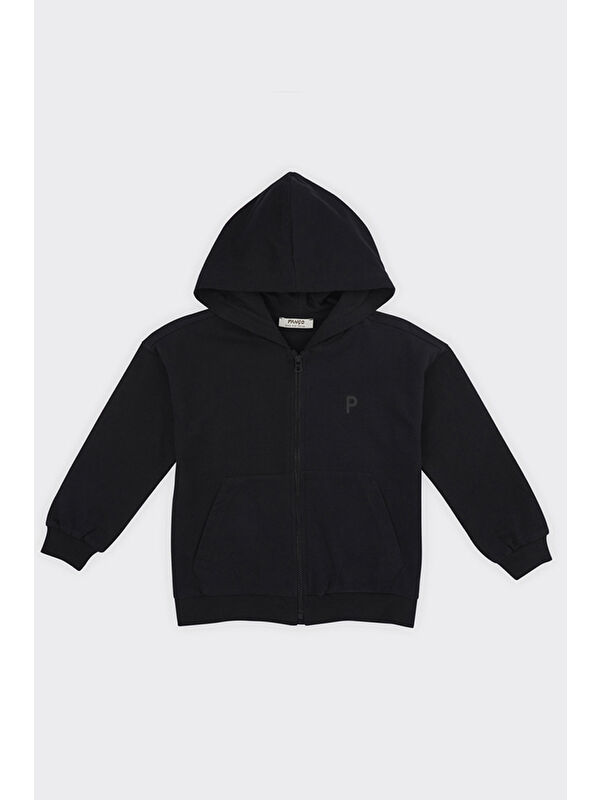 Panço Unisex Çocuk Fermuarlı Siyah Sweatshirt