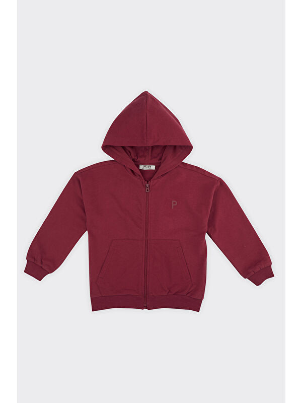 Panço Unisex Çocuk Fermuarlı Bordo Sweatshirt