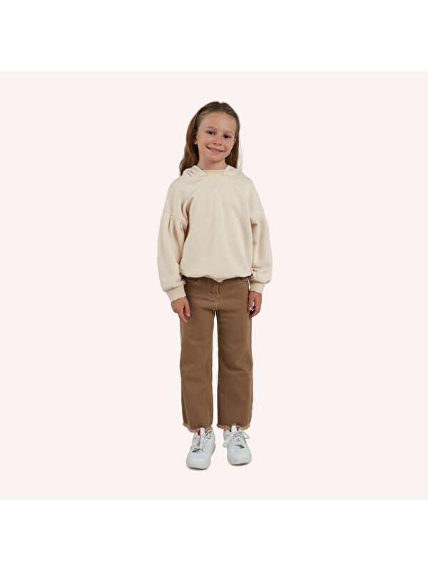 Panço Kız Çocuk Kapüşonlu Bej Sweatshirt