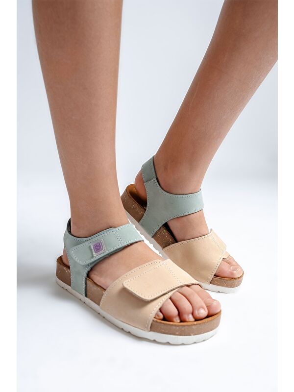 Mnpc Çok Renkli Mnpc Hakiki Deri Unisex Çocuk Mantar Tabanlı Günlük Çocuk Sandalet