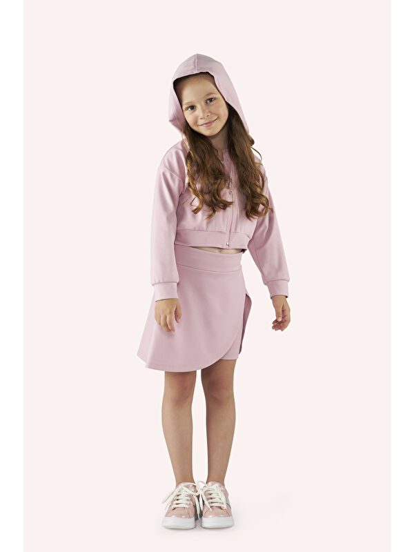 Panço Kız Çocuk Baskı Detaylı Pembe Sweatshirt