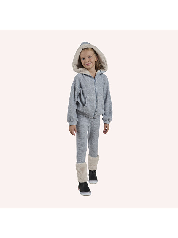 Panço Kız Çocuk Yumuşak Dokulu Fermuarlı Mavi Sweatshirt