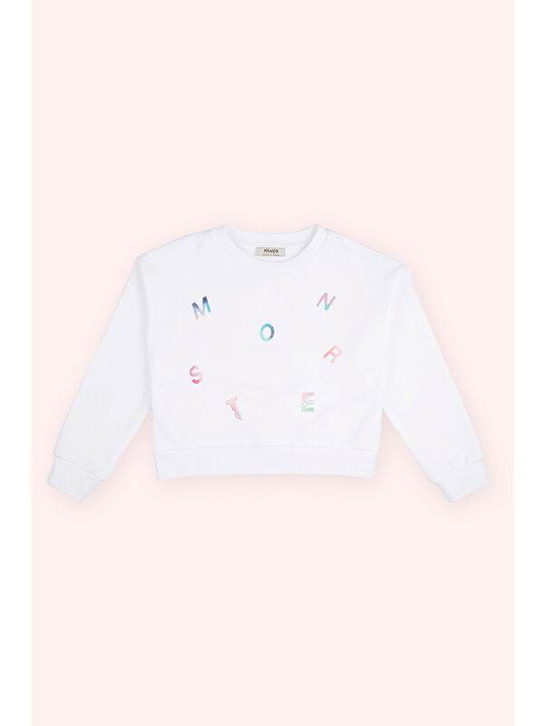 Panço Kız Çocuk Baskı Detaylı Beyaz Sweatshirt