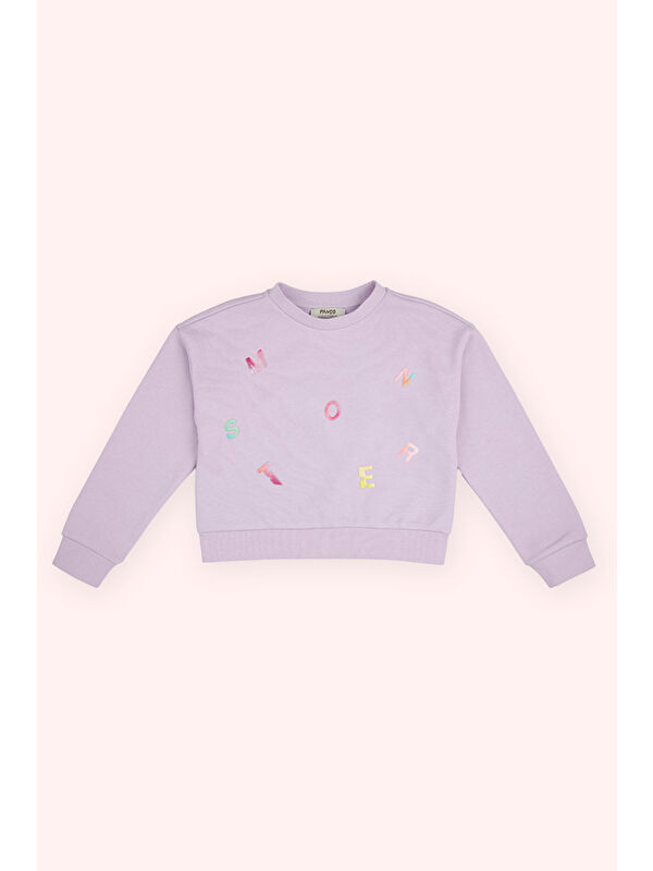 Panço Kız Çocuk Baskı Detaylı Lila Sweatshirt