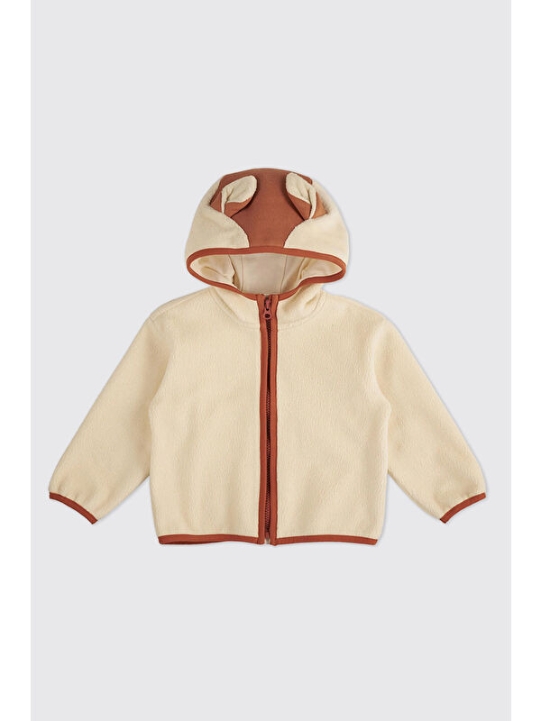 Panço Kız Bebek Tilki Kulaklı Pelüş Bej Sweatshirt
