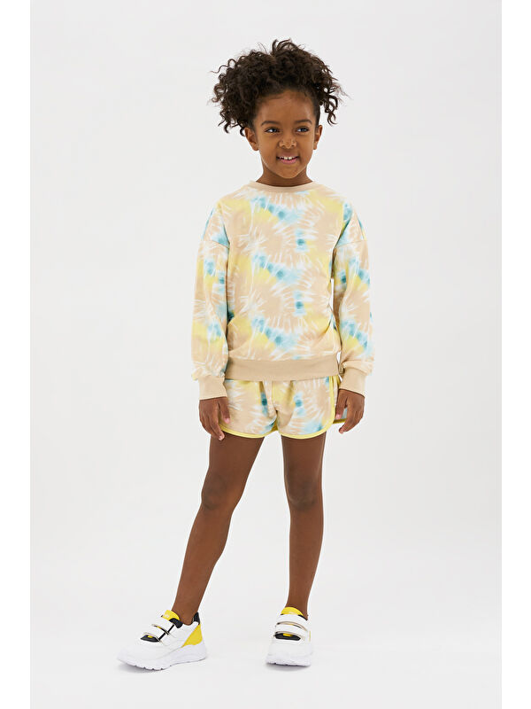 Panço Kız Çocuk Batik Baskılı Bej Sweatshirt
