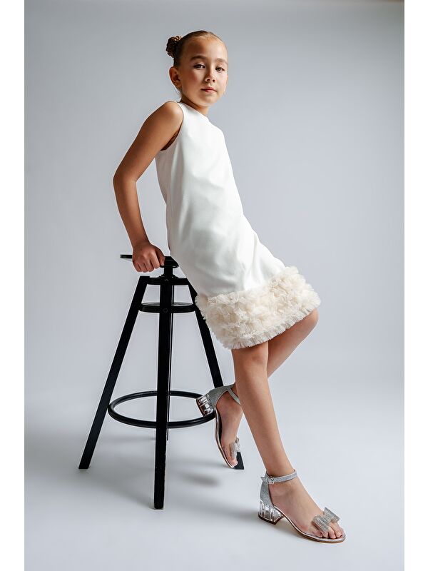 Kız Çocuk Gümüş Şeffaf Taşllı Tasarım Abiye Ayakkabı - Görsel 2