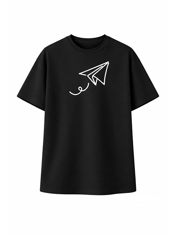 Jane's Baskılı Oversize Bisiklet Yaka T-shirt - Siyah