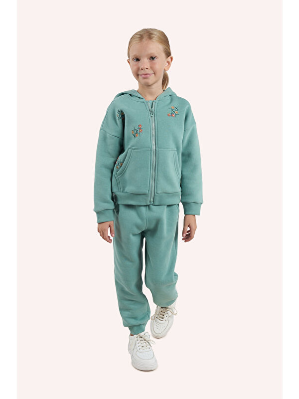 Panço Kız Çocuk Fermuarlı Yeşil Sweatshirt