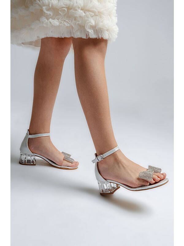 Kız Çocuk Sedef Şeffaf Taşllı Tasarım Abiye Ayakkabı - Görsel 2