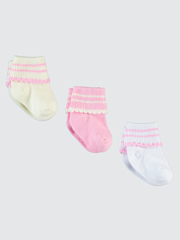 Civil Baby Kız Bebek 3'lü Çorap Set 0-6 Ay Pembe