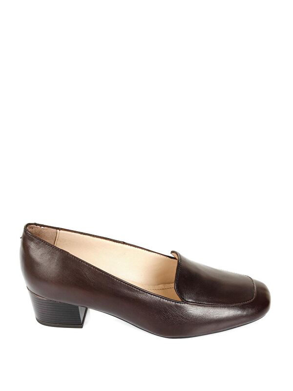 KAHVERENGİ Hakiki Deri Küt Burun Kısa Kalın Topuklu Kadın Ayakkabı 13312 - Görsel 5