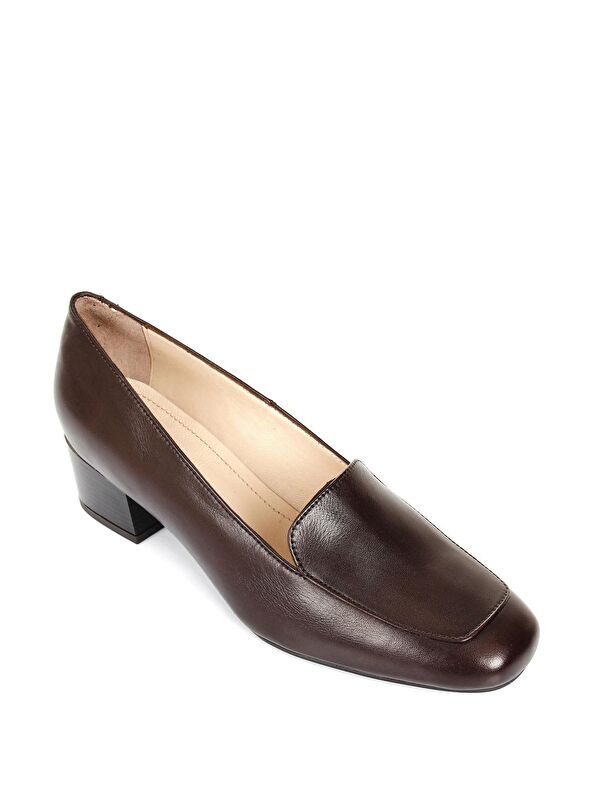 KAHVERENGİ Hakiki Deri Küt Burun Kısa Kalın Topuklu Kadın Ayakkabı 13312 - Görsel 6