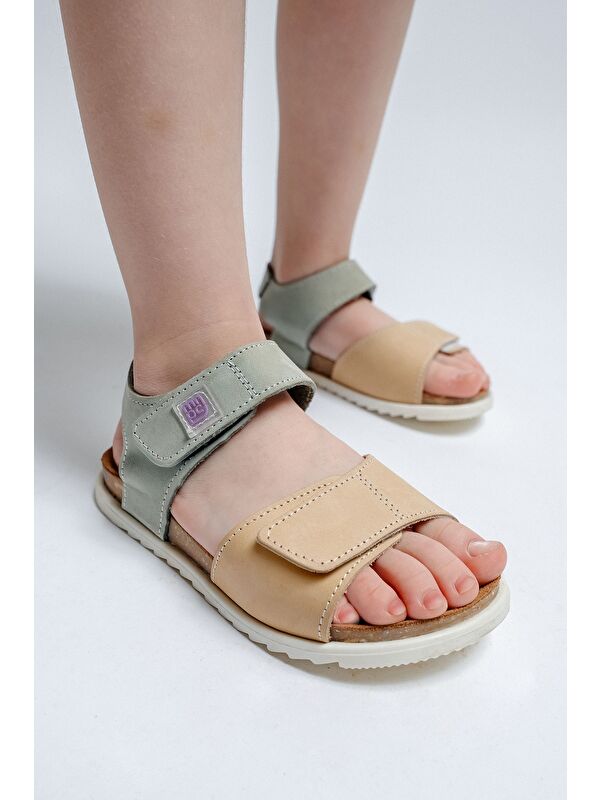 Mnpc Gri Mnpc Hakiki Deri Unisex Çocuk Mantar Tabanlı Günlük Çocuk Sandalet