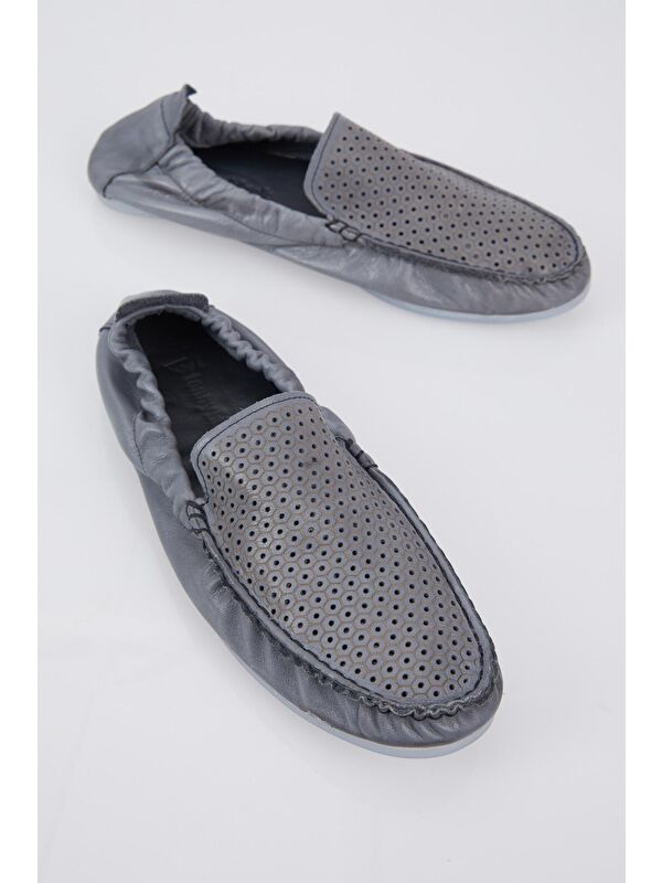 Erkek Gri Arkası Lastikli Hakiki Deri Loafer - Görsel 4