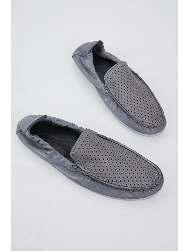 Erkek Gri Arkası Lastikli Hakiki Deri Loafer - Görsel 5