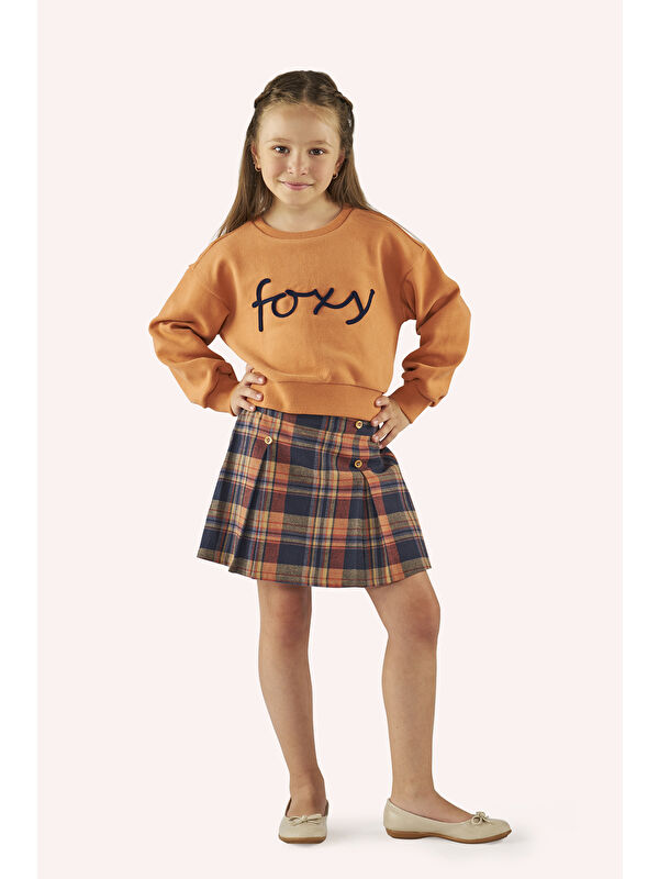 Panço Kız Çocuk Nakış Detaylı Kiremit Sweatshirt