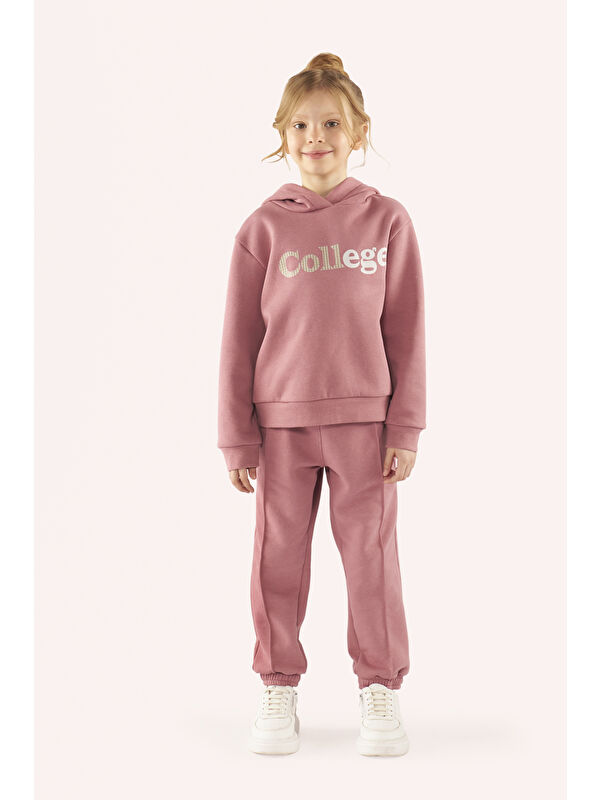 Panço Kız Çocuk Kapüşonlu Gül Kurusu Sweatshirt