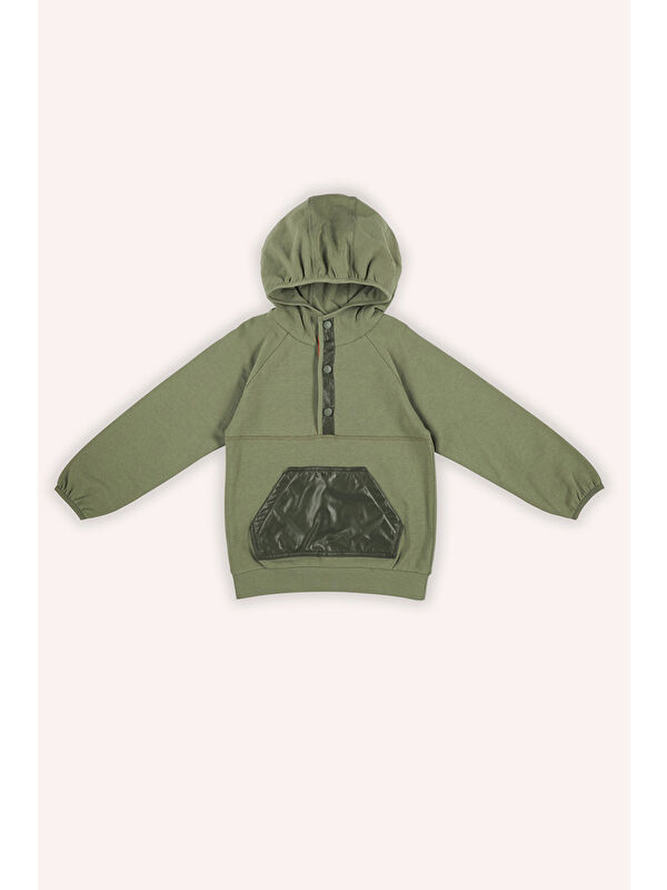 Panço Erkek Çocuk Kapüşonlu Haki Sweatshirt