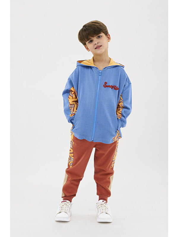Panço Erkek Çocuk Fermuarlı Mavi Sweatshirt