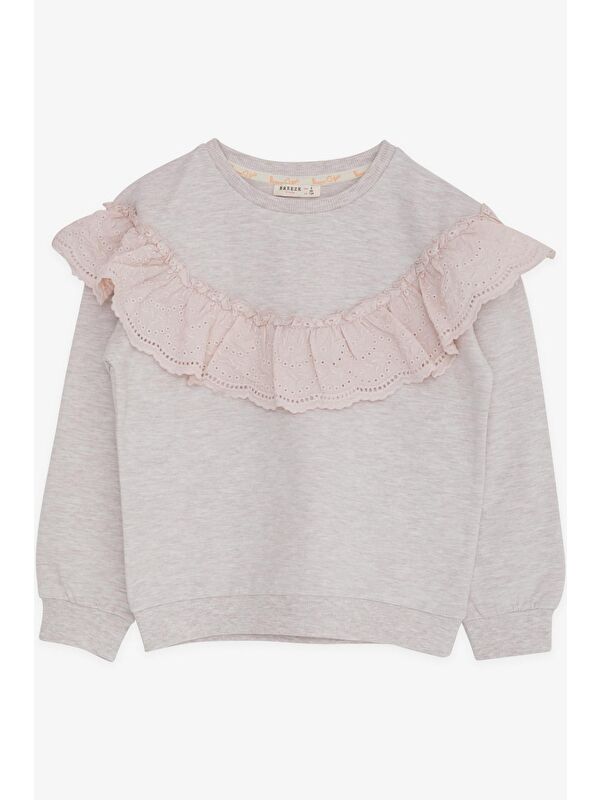 Breeze Kız Çocuk Sweatshirt Güpürlü Bej Melanj (6-12 Yaş)