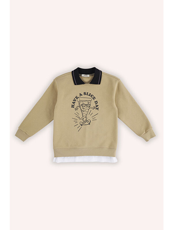 Panço Erkek Çocuk Yakalı Bej Sweatshirt