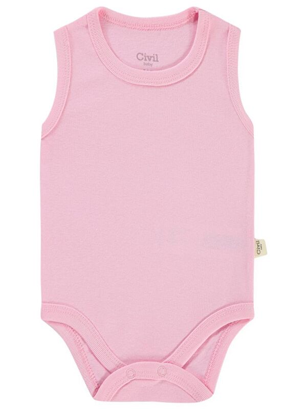 Civil Baby Düz Renkli 3-9 Ay Çıtçıtlı Badi - Pembe 6-9 Ay