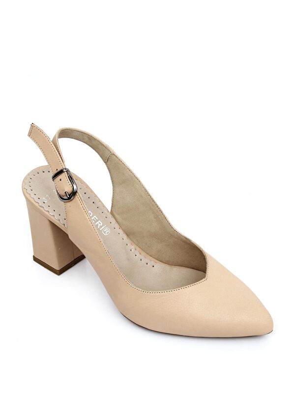 TEN Hakiki Deri Sivri Burun Yüksek Kalın Topuklu Arkası Açık Kadın Yazlık Ayakkabı 24174 - Görsel 5