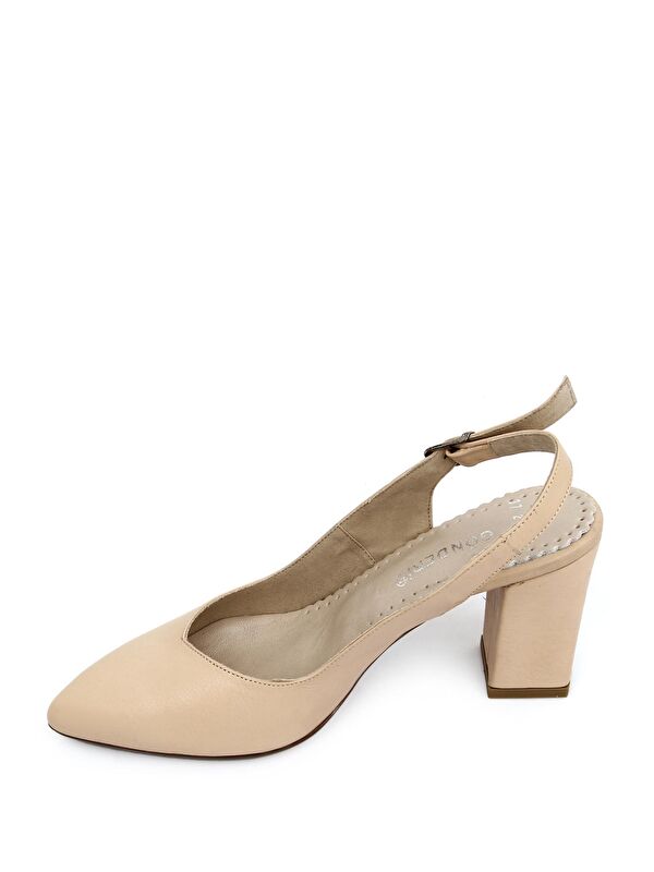 TEN Hakiki Deri Sivri Burun Yüksek Kalın Topuklu Arkası Açık Kadın Yazlık Ayakkabı 24174 - Görsel 6