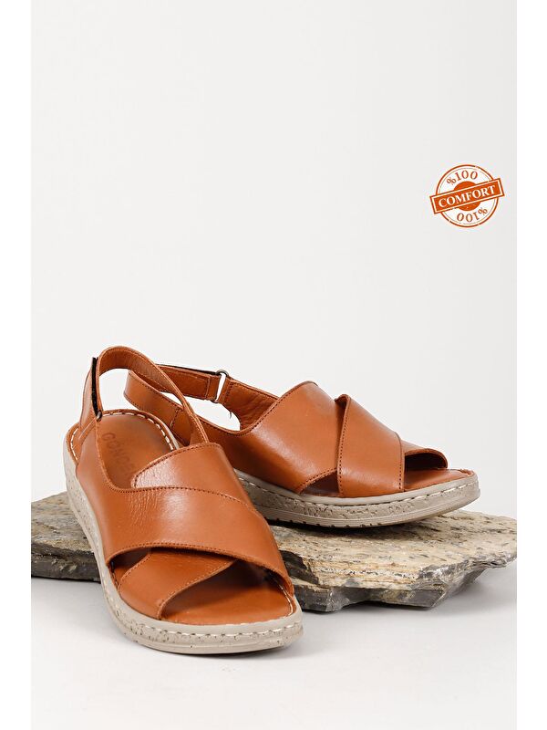 Gön Hakiki Deri Dolgu Taban Sandalet 45836 - Görsel 3