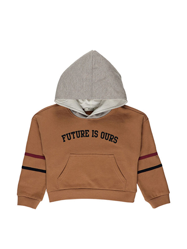 Panço Kız Çocuk Kapüşonlu Camel Sweatshirt