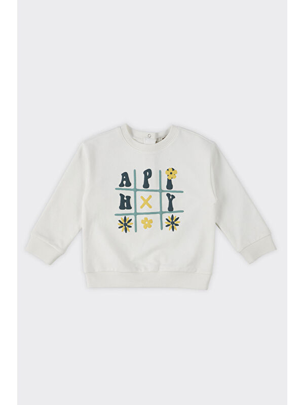 Panço Kız Bebek Baskılı Ekru Sweatshirt