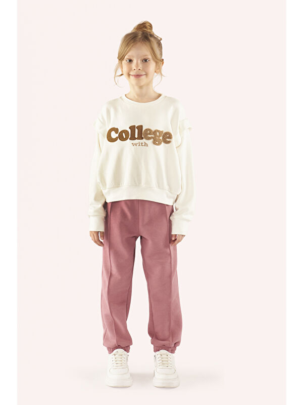 Panço Kız Çocuk Nakış Detaylı Ekru Sweatshirt