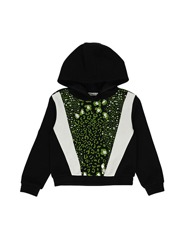 Panço Kız Çocuk Kapüşonlu Siyah Sweatshirt