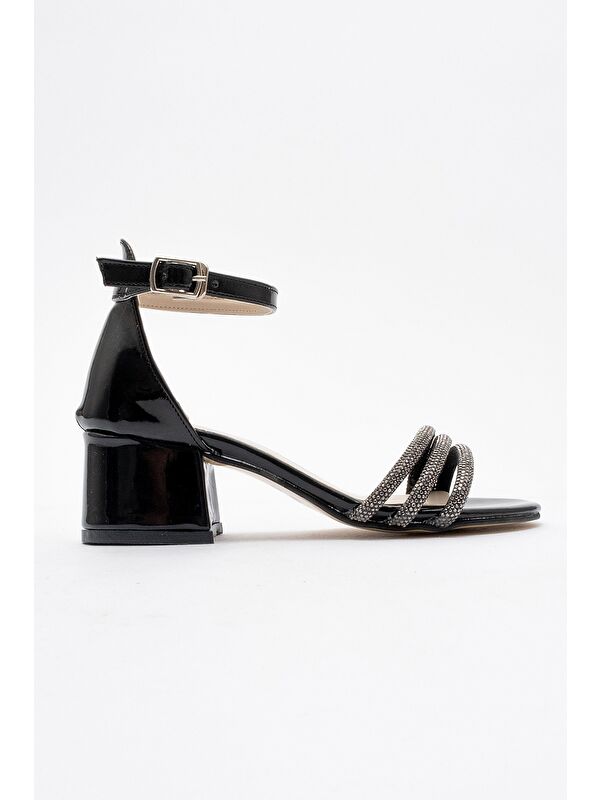 Kız Çocuk Siyah Taşlı Topuklu Abiye Ayakkabı - Görsel 5