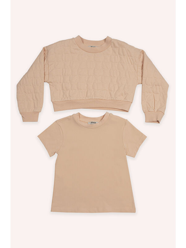 Panço Kız Çocuk Kedi Kapitoneli Somon Sweatshirt