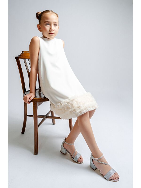 Kız Çocuk Gümüş Topuklu Simli Abiye Ayakkabı - Görsel 3