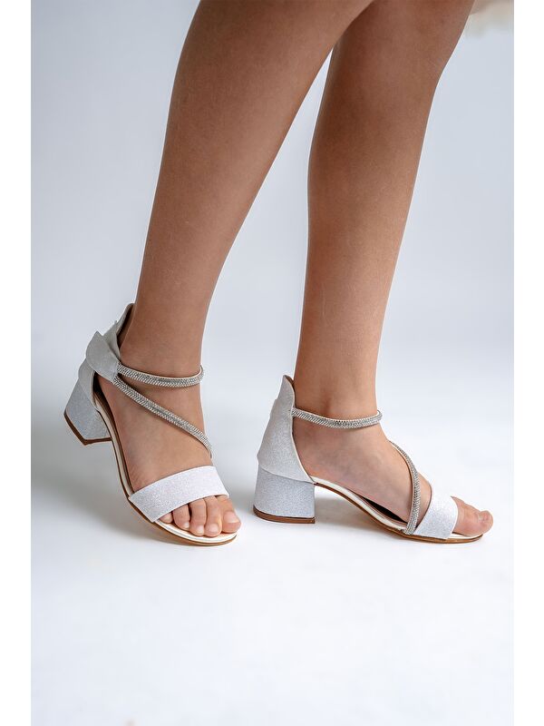 Kız Çocuk Sedef Topuklu Simli Abiye Ayakkabı - Görsel 5