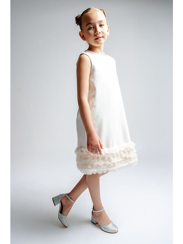 Kız Çocuk Gümüş Topuklu Tasarım Abiye Ayakkabı - Görsel 2