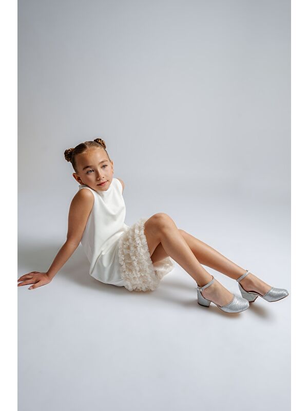 Kız Çocuk Gümüş Topuklu Tasarım Abiye Ayakkabı - Görsel 3