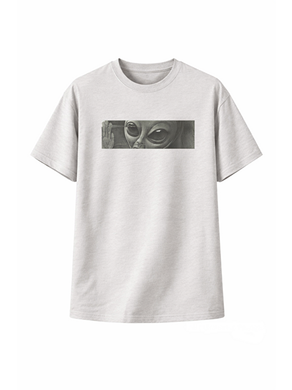 Jane's Unisex Bisiklet Yaka Baskılı Oversize T-Shirt - Beyaz