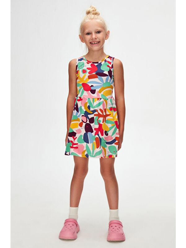 Lovetti Kız Çocuk Cutouts Foliage Desen Kolsuz Elbise