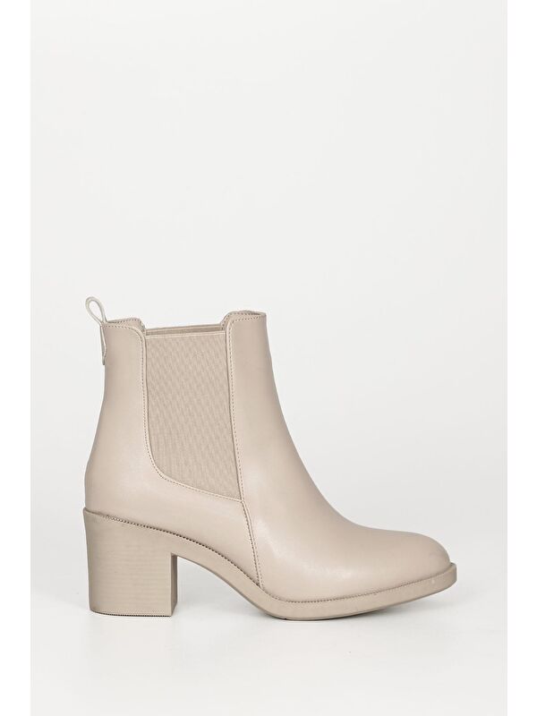 BEJ Yuvarlak Burun Topuklu Kadın Günlük Bot 35763 - Görsel 5