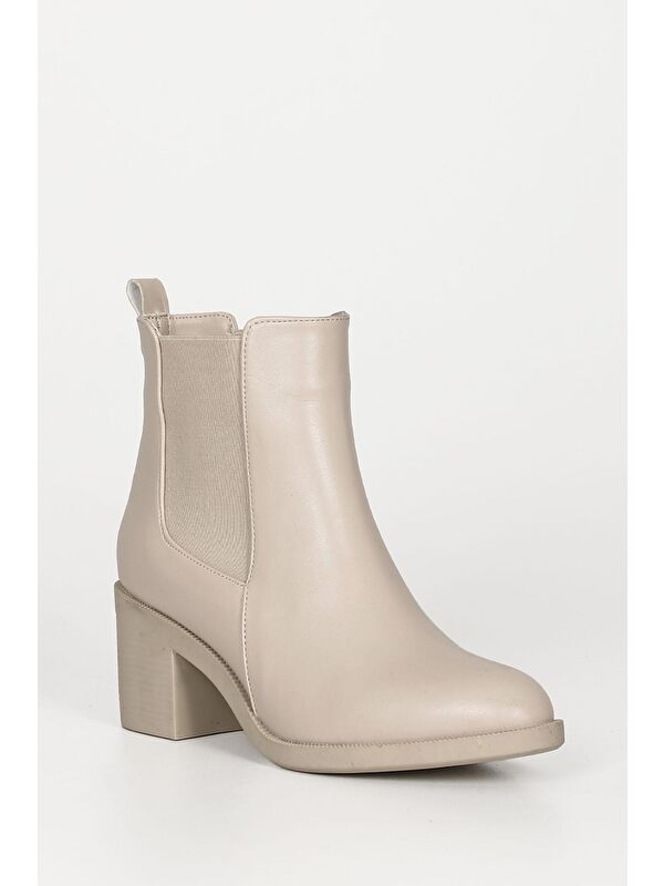 BEJ Yuvarlak Burun Topuklu Kadın Günlük Bot 35763 - Görsel 6