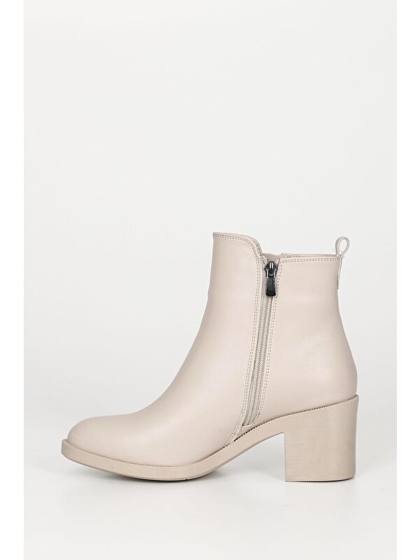 BEJ Yuvarlak Burun Topuklu Fermuarlı Püsküllü Kadın Günlük Bot 35764 - Görsel 7