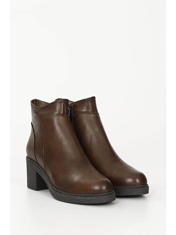 KAHVERENGİ Hakiki Deri Yuvarlak Burun Fermuarlı Kadın Günlük Bot 52423 - Görsel 3